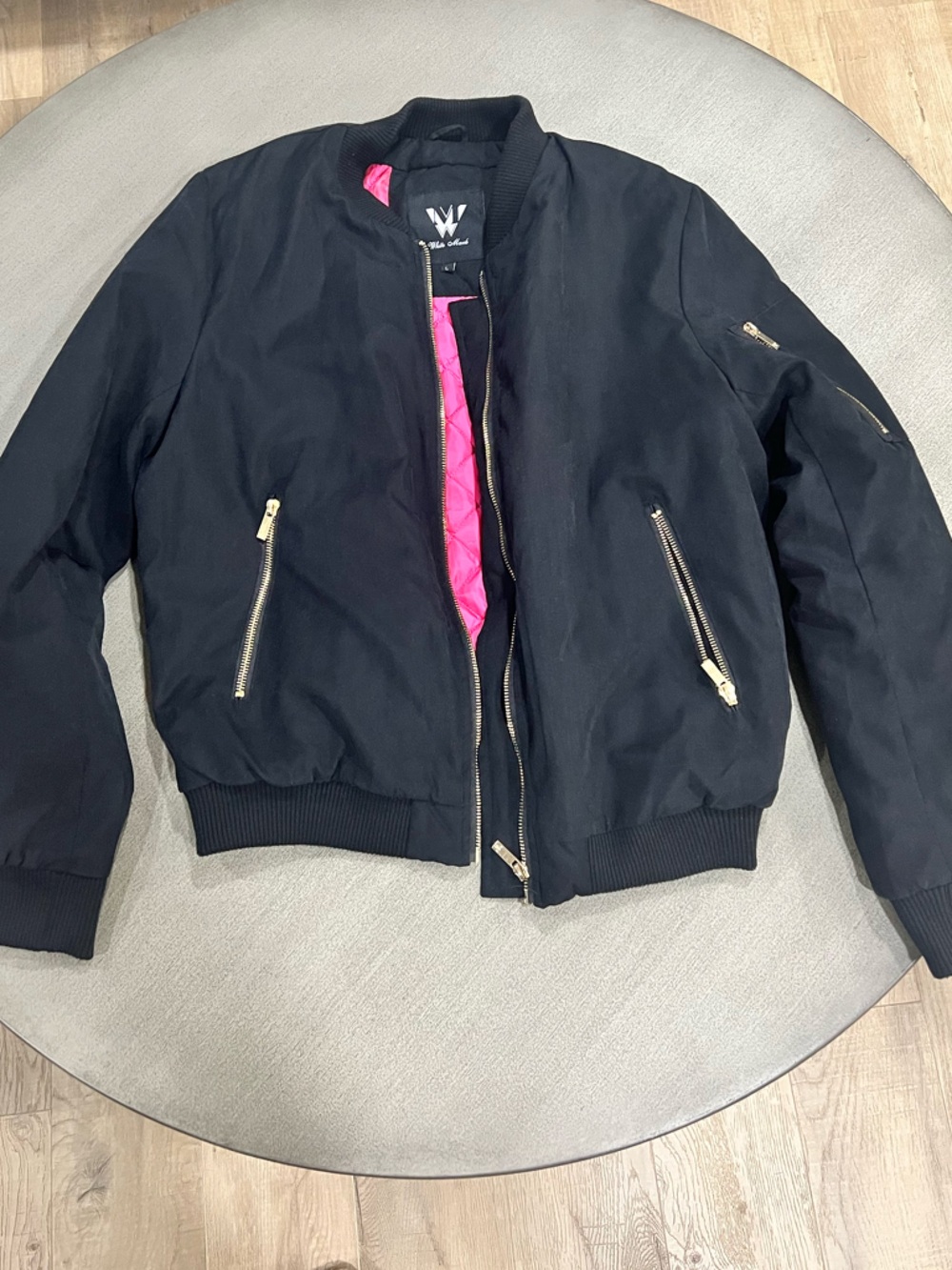 Black Bomber Jacket with Pink Lining